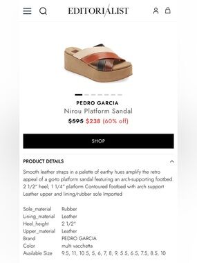 Pedro Garcia Nirou platform sandal EU 40 US 9/9.5 vachetta leather earthy hues